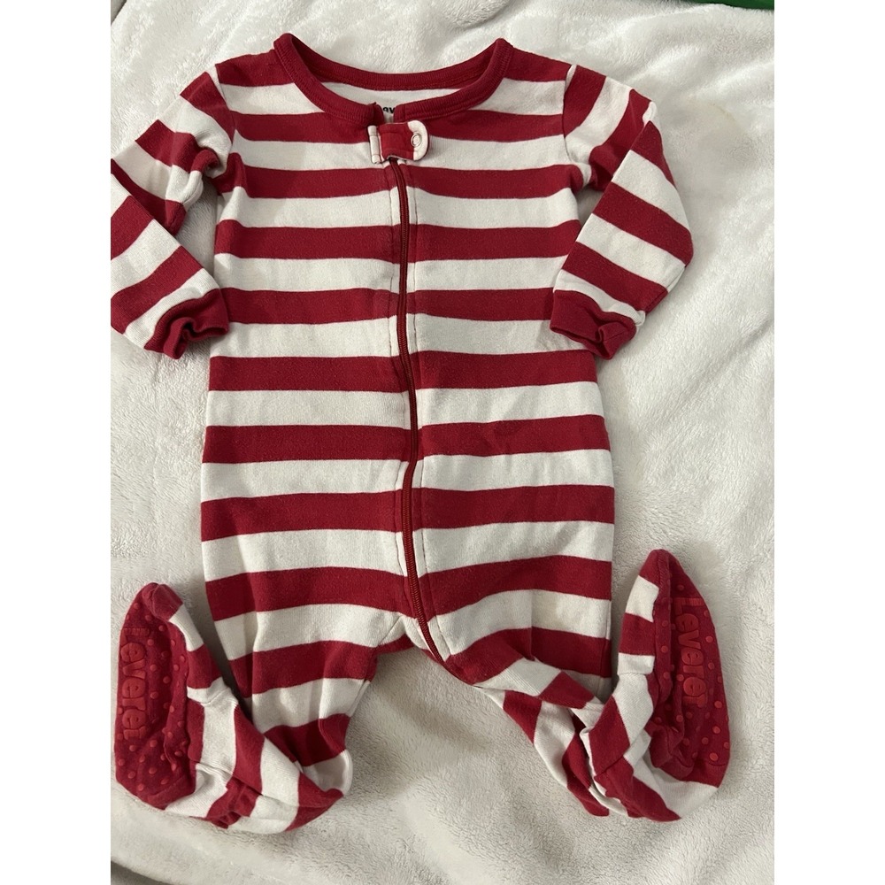Leveret‎ Footed Red Striped Baby Pajama Sleeper 6-12m 100% Cotton